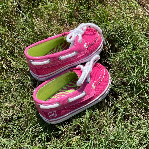 Baby hot pink sparkle Sperrys boat shoes size 1 - Picture 2 of 6